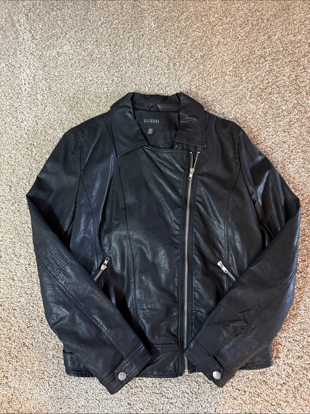 Blu Pepper Black Faux Leather Asymmetrical Zip Jacket